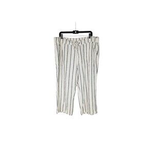 Denim & Co Naturals Pants 1X Women's Beige Striped Drawstring Linen Flax Cropped